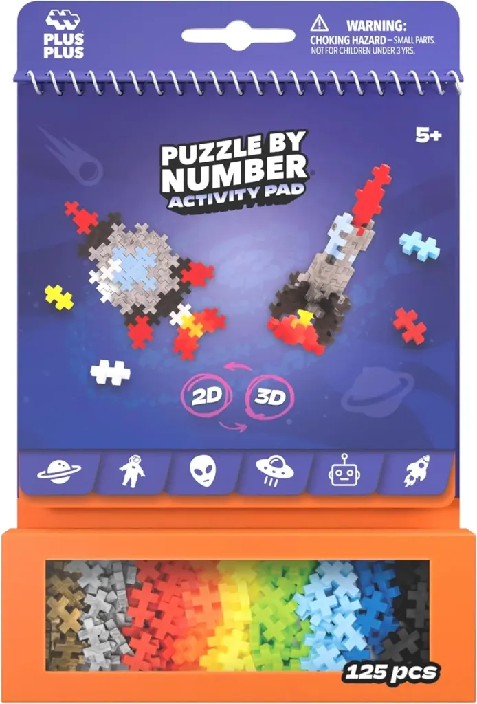 PLUS PLUS Puzzle By Number Activity Pad, Space - Mini Building Blocks Set